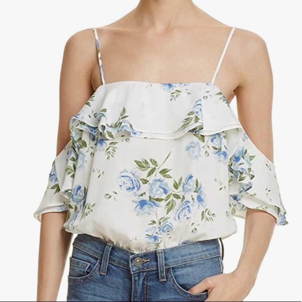 L’Academie Off Shoulder Blue Floral Bodysuit Size S